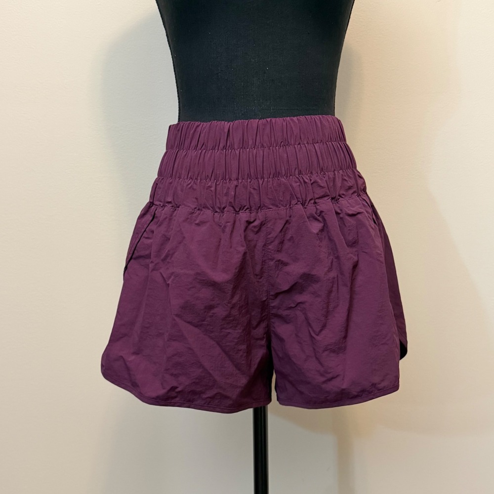 Zenana Women S Smocked High Waist Active Short Plum Purple Activewear Athleisure